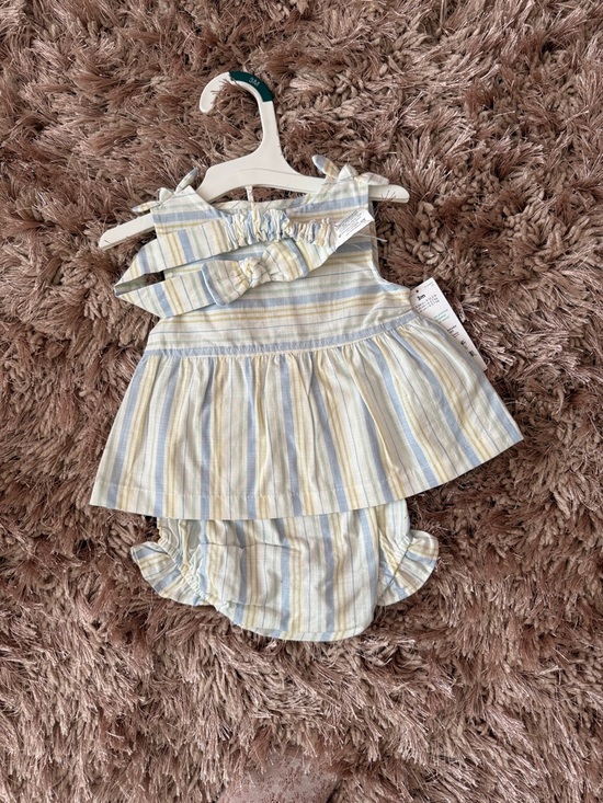 Just One You By Carters Other - Striped Blue & Yellow Baby Girl Summer Dress Set with Headband